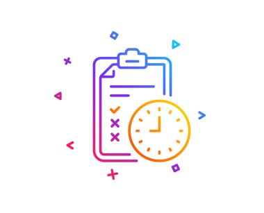 Sınav zamanı satırı simgesi. Denetim listesi işareti. Degrade çizgi düğmesini. Sınav saat simgesi tasarım. Renkli geometrik şekiller. Vektör