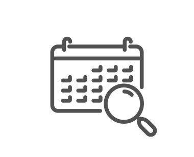 Arama takvim satırı simgesi. Tarihi işareti bulmak. Cam büyüt. Kalite tasarım düz app öğesi. Düzenlenebilir kontur arama takvim simgesini. Vektör