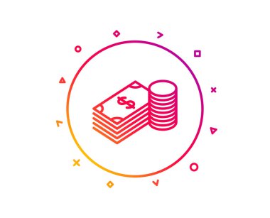Nakit para satırı simgesi. Para birimi işareti bankacılık. Dolar veya Usd sembolü. Degrade desen çizgi düğmesini. Tasarruf simgesi tasarım. Geometrik şekiller. Vektör