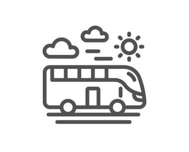 Otobüs seyahat satırı simgesi. Gezi taşıma işareti. Tatil araç sembolü. Kalite tasarım düz app öğesi. Düzenlenebilir kontur otobüs seyahat simgesini. Vektör