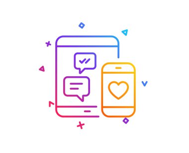 Sosyal medya mesajları satırı simgesi. Mobil cihazlar işaret. Smartphone aşk ileti simgesi. Degrade çizgi düğmesini. Sosyal medya simge tasarım. Renkli geometrik şekiller. Vektör