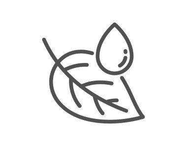 Su damla satırı simgesi ile yaprak. Doğa bitki çiğ işareti. Çevre bakım sembolü. Kalite tasarım düz app öğesi. Düzenlenebilir kontur yaprak çiy simgesini. Vektör