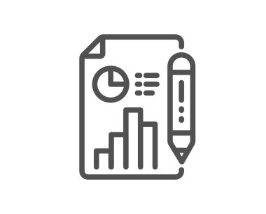 Rapor belge satırı simgesi. Sütun grafik işareti. Büyüme diyagram, pasta grafik sembolü. Kalite tasarım düz app öğesi. Düzenlenebilir kontur rapor Belge simgesi. Vektör