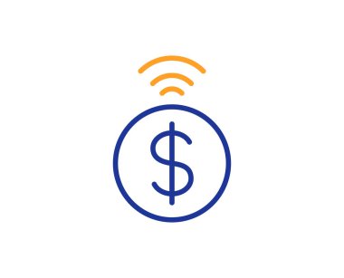 Temassız ödeme satırı simgesi. Dolar döviz işareti. Finans simgesi. Renkli anahat kavramı. Mavi ve turuncu ince çizgi renk simgesi. Temassız ödeme vektör