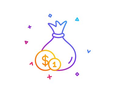 Para çantasını paralar satırı simgesi ile. Nakit para birimi Bankacılık oturum açın. Dolar veya Usd sembolü. Degrade çizgi düğmesini. Para simgesi tasarım. Renkli geometrik şekiller. Vektör
