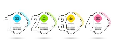 Infographic zaman çizelgesi kümesi fikir, Online muhasebe ve Daktilo kutsal kişilerin resmi. Web sitesi eğitim işareti. Ampul, Web denetim, öğretim. Video öğrenme. Vektör