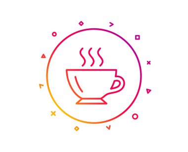 Kahve fincanı satırı simgesi. Sıcak bir içecek işareti. Kapuçino sembolü. Degrade desen çizgi düğmesini. Kahve simgesi tasarım. Geometrik şekiller. Vektör