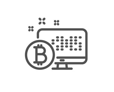 Bitcoin satırı simgesi. Cryptocurrency monitör işareti. Kripto para sembol. Kalite tasarım düz app öğesi. Düzenlenebilir kontur Bitcoin sistem kutsal kişilerin resmi. Vektör