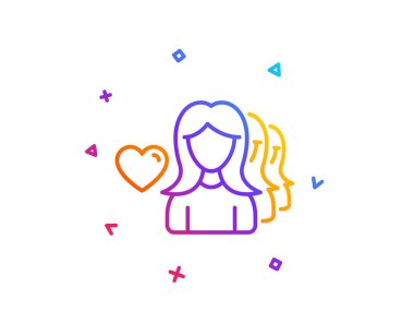 Çift aşk satırı simgesi. Kadın işaret grubudur. Sevgililer günü sembolü. Degrade çizgi düğmesini. Kadın aşk simgesi tasarım. Renkli geometrik şekiller. Vektör