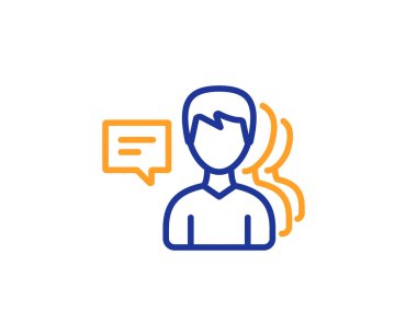 Erkekler satırı simgesi grubudur. İnsan iletişimi sembolü. Ekip çalışması işareti. Renkli anahat kavramı. Mavi ve turuncu ince çizgi renk simgesi. İnsanlar vektör