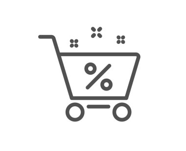 Kredi alışveriş sepeti satırı simgesi. Yüzde işareti indirim. Kredi yüzde sembolü. Kalite tasarım düz app öğesi. Düzenlenebilir kontur kredi yüzde simgesi. Vektör
