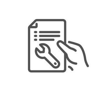 Spanner aracı satırı simgesi. Hizmet belgesi işareti onarın. Araçlar simgesi düzelt. Kalite tasarım düz app öğesi. Düzenlenebilir kontur onarım belge simgesi. Vektör