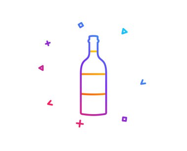 Şarap şişesi satırı simgesi. Merlot veya Cabernet Sauvignon işareti. Degrade çizgi düğmesini. Şarap şişesi simgesi tasarım. Renkli geometrik şekiller. Vektör