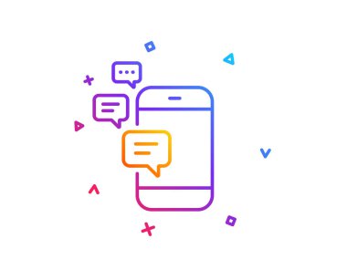 İletişim satırı simgesi. Akıllı telefon sohbet sembolü. İş iletileri imzala. Degrade çizgi düğmesini. İletişim simgesi tasarım. Renkli geometrik şekiller. Vektör