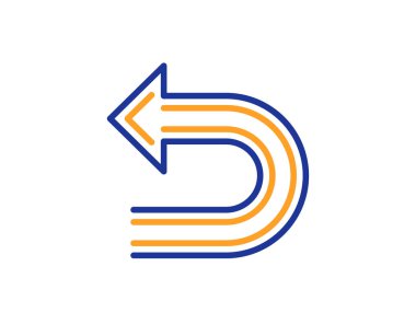 Ok çizgi simgesini geri almak. Sola yön sembolü dönün. Gezinti işaretçi işaret. Renkli anahat kavramı. Mavi ve turuncu ince çizgi renk simgesi. Vektör geri al