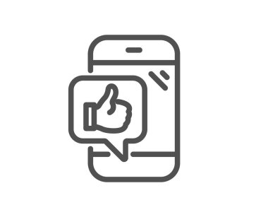 Mobil satırı simgesi gibi. Başparmak işaret yukarıya. Olumlu geribildirim sembolü. Kalite tasarım düz app öğesi. Düzenlenebilir kontur cep simgesi gibi. Vektör