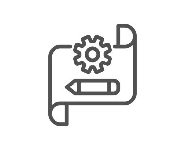 Karikatür planı satır simgesi. Mühendislik aracı oturum. Ayarları sembolü düzenleyin. Kalite tasarım düz app öğesi. Düzenlenebilir kontur karikatür blueprint simgesini. Vektör