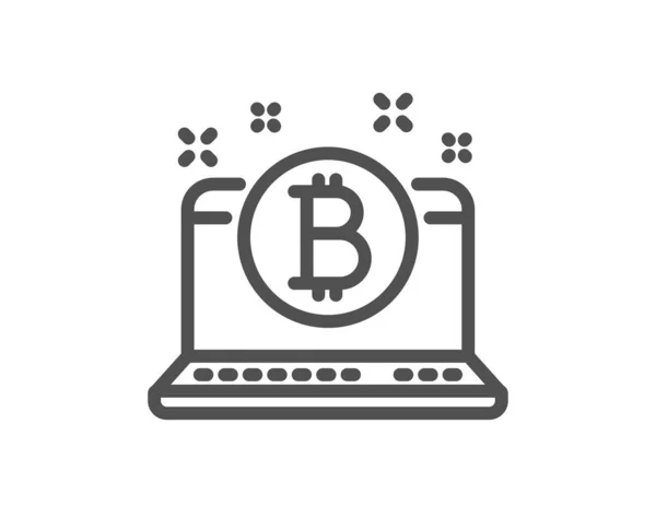Icono Línea Bitcoin Signo Moneda Criptomoneda Crypto Símbolo Portátil Diseño — Vector de stock