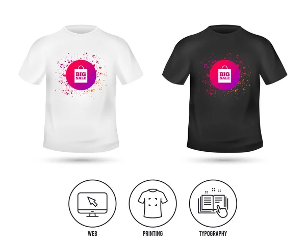 Shirt Mock Template Ícone Sinal Grande Saco Venda Símbolo Oferta — Vetor de Stock