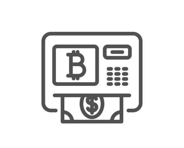 Bitcoin Icono Línea Cajero Automático Signo Efectivo Criptomoneda Símbolo Dinero — Vector de stock