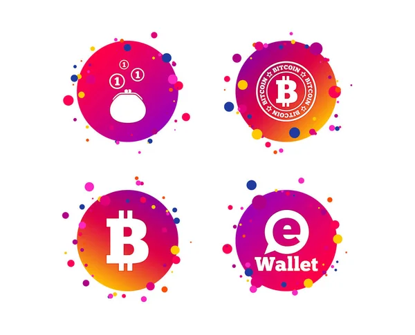 Bitcoin Icons Electronic Wallet Sign Cash Money Symbol Gradient Circle — Stock Vector