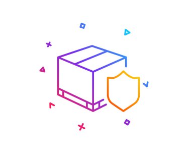 Teslimat sigorta satırı simgesi. Oturum izleme parsel. Nakliye kutu simgesi. Degrade çizgi düğmesini. Teslimat sigorta simgesi tasarım. Renkli geometrik şekiller. Vektör