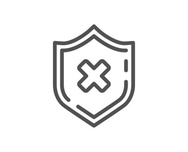 Koruma satırı simgesi reddetmek. Kalkan işareti reddedin. Güvenlik yok. Kalite tasarım düz app öğesi. Düzenlenebilir kontur Reddet koruma simgesi. Vektör