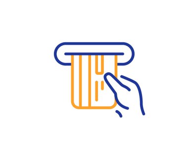 Kredi kartı satırı simgesi. Bankacılık ödeme kartı işareti tutun. ATM hizmet sembolü. Renkli anahat kavramı. Mavi ve turuncu ince çizgi renk simgesi. Kredi kartı vektör