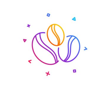 Kahve çekirdekleri satırı simgesi. Sıcak bir içecek işareti. Bütün bean içecek sembolü. Degrade çizgi düğmesini. Kahve-berry fasulye simgesi tasarım. Renkli geometrik şekiller. Vektör
