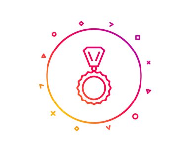 Ödül madalya satırı simgesi. Galibi başarı sembolü. Zafer ya da hakim işareti. Degrade desen çizgi düğmesini. Madalya simgesi tasarım. Geometrik şekiller. Vektör