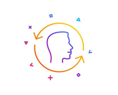 Yüz tarama tekrar satırı simgesi. Yüz kimliği güncelleştirmeyi işareti. Baş sembolü. Degrade çizgi düğmesini. Yüz kimliği simgesi tasarım. Renkli geometrik şekiller. Vektör