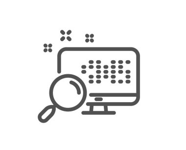 Bilgisayar çizgisi simgesinde arayın. Veri işareti bulmak. Cam büyüt. Kalite tasarım düz app öğesi. Düzenlenebilir kontur arama simgesi. Vektör