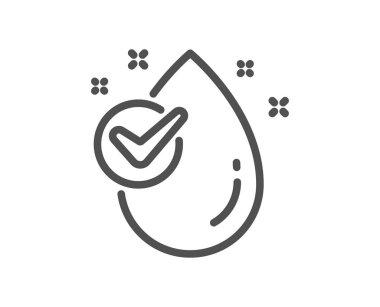 Su damla satırı simgesi. Onay işareti ile temiz su. Sıvı sembolü. Kalite tasarım düz app öğesi. Düzenlenebilir kontur su damla simgesini. Vektör