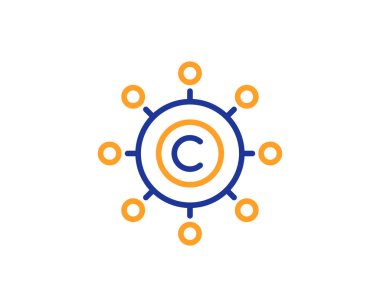 Copywriting ağ satırı simgesi. Telif hakkı işareti. İçerik ağ simgesi. Renkli anahat kavramı. Mavi ve turuncu ince çizgi renk simgesi. Copywriting ağ vektör