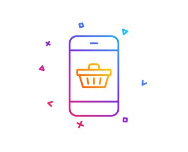 Mobil alışveriş sepeti satırı simgesi. Smartphone Online işareti satın alma. Süpermarket sepet simgesi. Degrade çizgi düğmesini. Smartphone satın alma simgesi tasarım. Renkli geometrik şekiller. Vektör
