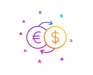Para Satım satırı simgesi. Para birimi işareti bankacılık. Euro ve dolar nakit transferi sembolü. Degrade çizgi düğmesini. Para değişimi simgesi tasarım. Renkli geometrik şekiller. Vektör