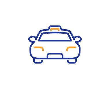 Taksi satırı simgesi. İstemci ulaşım işareti. Yolcu araba sembolü. Renkli anahat kavramı. Mavi ve turuncu ince çizgi renk simgesi. Taksi vektör