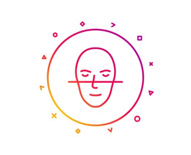 Yüz tanıma satırı simgesi. Yüzleri Biyometri işareti. Kafa tarama sembolü. Degrade desen çizgi düğmesini. Yüz tanıma simgesi tasarım. Geometrik şekiller. Vektör