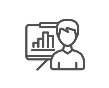 Sunu kurulu satırı simgesi. Sütun grafik işareti. Büyüme diyagram simgesi. Kalite tasarım düz app öğesi. Düzenlenebilir kontur sunum panosu simgesi. Vektör