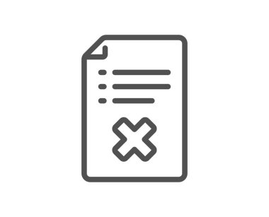 Dosya satırı simgesi reddetmek. Belge işareti reddedin. Dosyasını silin. Kalite tasarım düz app öğesi. Düzenlenebilir kontur Reddet dosya simgesi. Vektör
