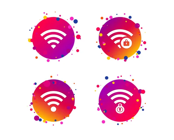 Wifi ワイヤレス ネットワーク アイコン ゾーンには シンボルがロックされています パスワードは 記号を保護されています グラデーションの円のアイコン ボタン — ストックベクタ