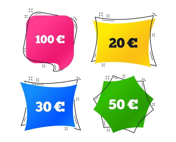 Dinheiro Ícones Euro 100 Símbolos Eur Sinais Dinheiro Tags Coloridas —  Vetores de Stock