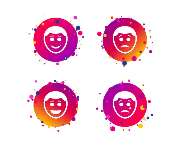 Ikony Twarz Uśmiech Człowieka Wesoły Smutny Płakać Objawy Szczęśliwy Smiley — Wektor stockowy