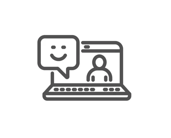 Lächeln Laptop Linie Symbol Positives Feedback Bewertungszeichen Symbol Für Kundenzufriedenheit — Stockvektor
