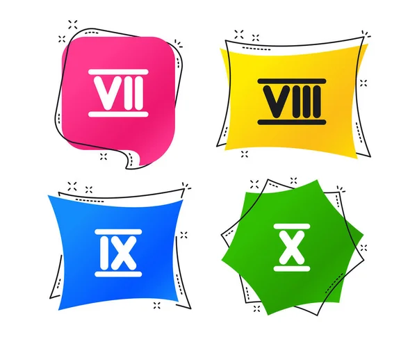 罗马数字图标 9和10位数字字符 古罗马数字系统 几何彩色标签 带有平面图标的横幅 时尚的设计 — 图库矢量图片