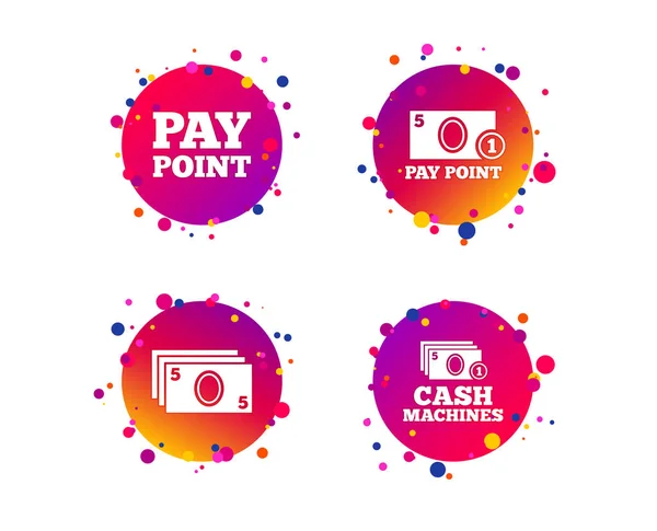 Cash Coin Icons Cash Machines Atm Signs Pay Point Withdrawal — Stock Vector