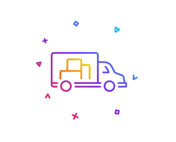 Truck transport line icon. Transportation vehicle sign. Delivery symbol. Gradient line button. Truck transport icon design. Colorful geometric shapes. Vector