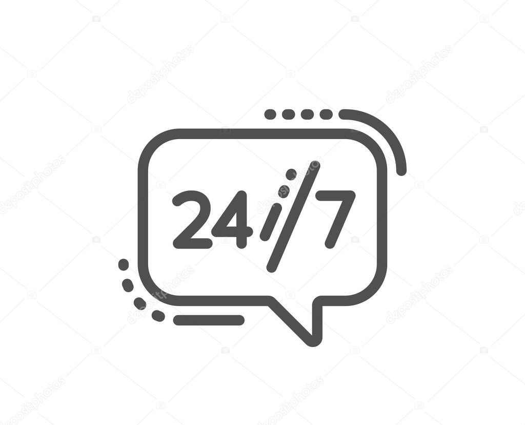 24/7 service line icon. Call support sign. Feedback chat symbol. Quality design flat app element. Editable stroke 24/7 service icon. Vector