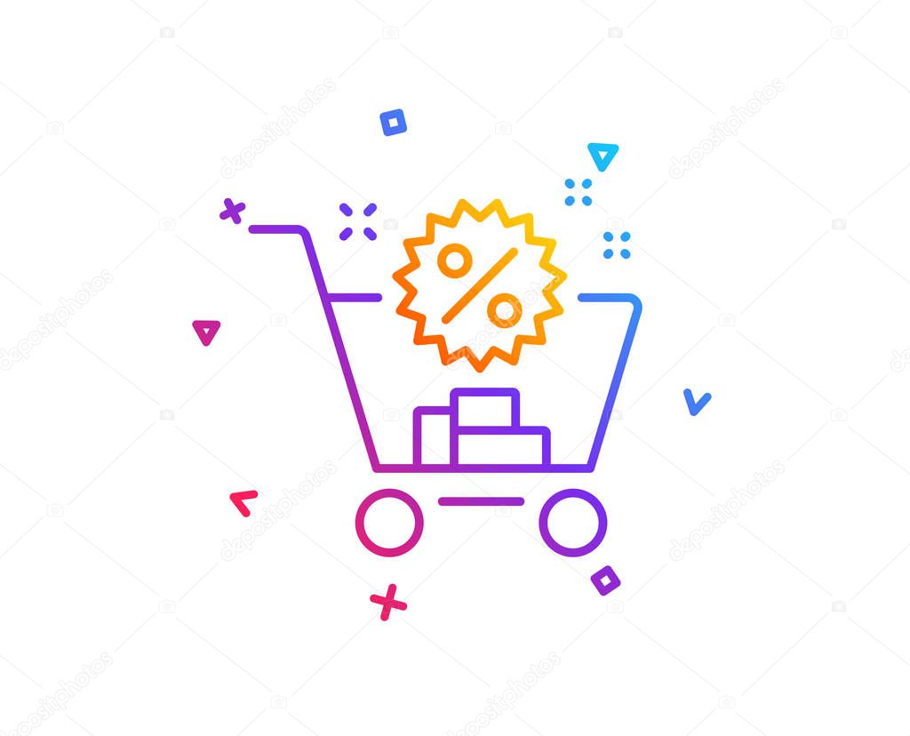 Shopping cart line icon. Sale discounts sign. Clearance symbol. Gradient line button. Shopping cart icon design. Colorful geometric shapes. Vector