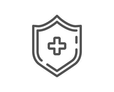 Tıp kalkan satırı simgesi. Tıbbi koruma işareti. Kalite tasarım düz app öğesi. Düzenlenebilir kontur tıbbi kalkan kutsal kişilerin resmi. Vektör